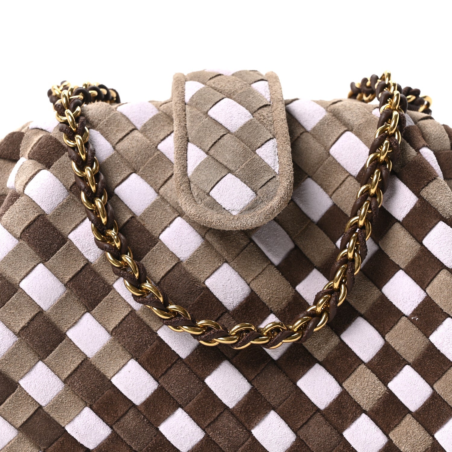 Suede Intrecciato Small The Lauren 1980 Clutch With Chain Praline Musk Washed Brownie