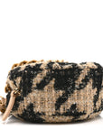 Wool Tweed Lambskin Quilted CHNL 19 Round Clutch With Chain and Coin Purse Beige Black