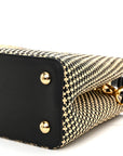 Raffia Calfskin Capucines MM Black Ecru