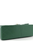 Metallic Caviar Quilted Jumbo Double Flap Green
