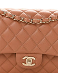Lambskin Quilted Medium Double Flap Brown