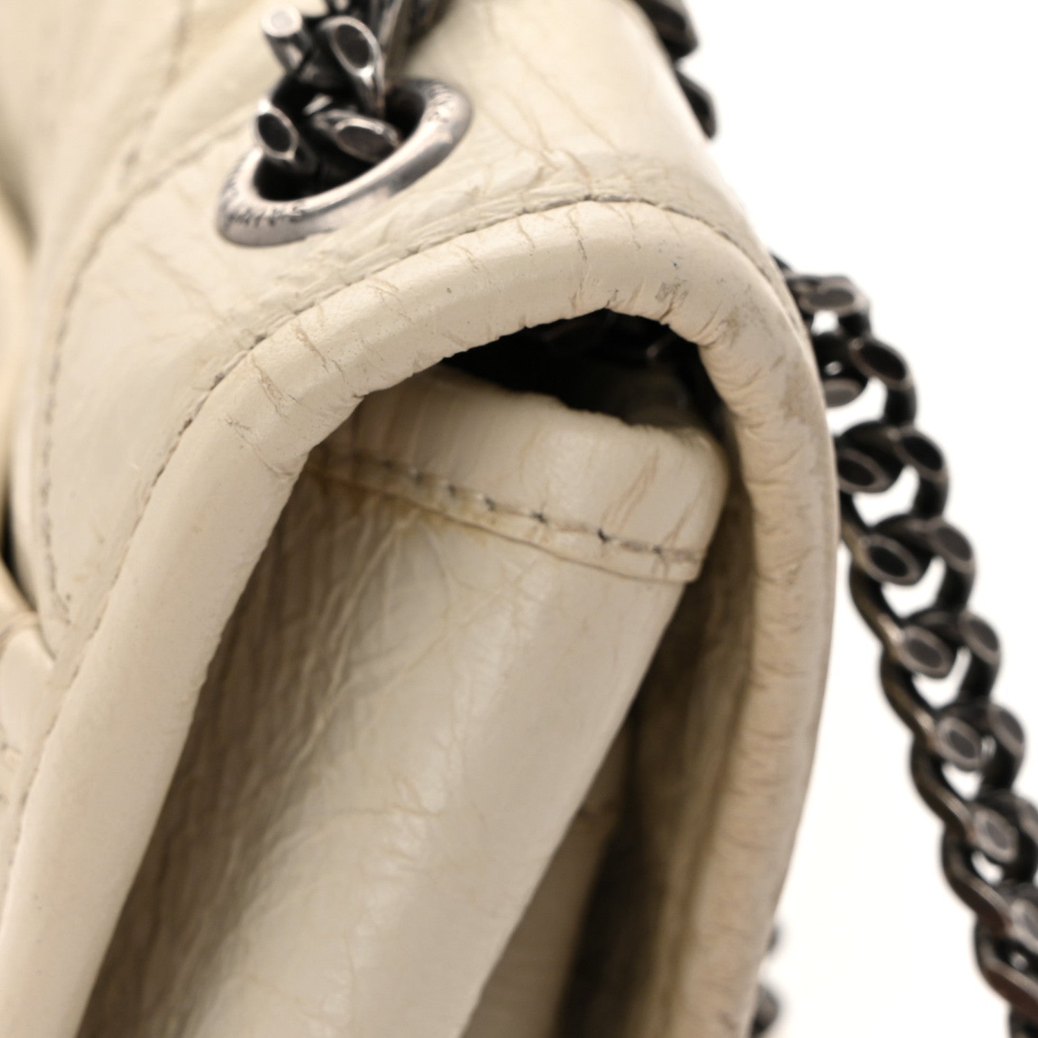 Crinkled Calfskin Matelasse Monogram Baby Niki Chain Satchel White