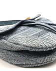 Oblique Embroidered Saddle Bag Denim Blue