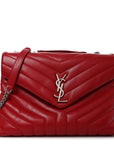 Calfskin Y Quilted Monogram Medium Loulou Chain Satchel Red