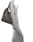 Raffia Effect Linen Logo Ivy Bag Black Natural