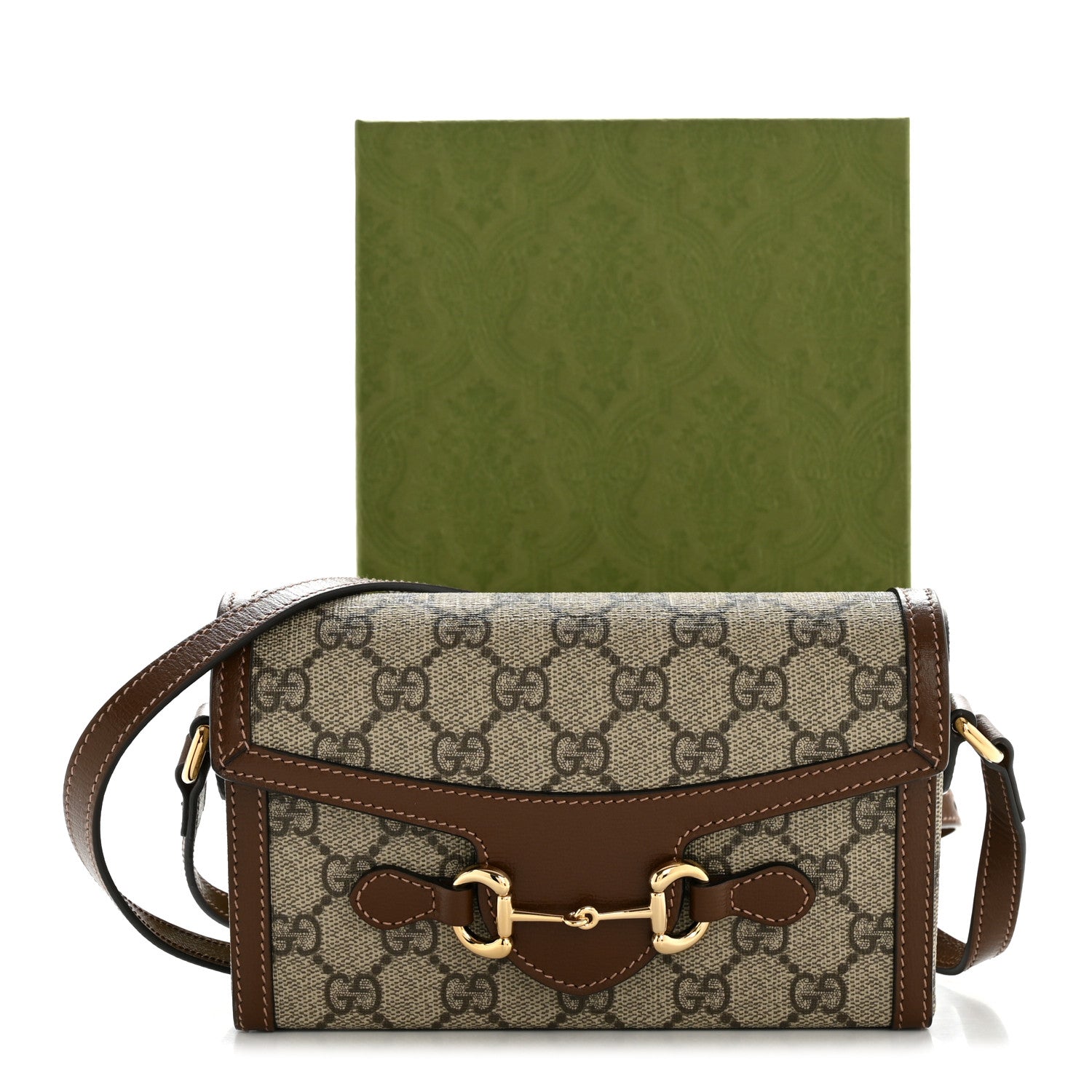 GG Supreme Monogram Mini Horsebit 1955 Shoulder Bag Beige Brown Sugar