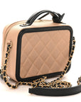 Caviar Quilted Small CC Filigree Vanity Case Beige Black