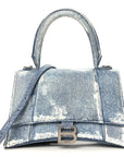 Nappa Denim Printed Small Hourglass Top Handle Bag Denim Blue