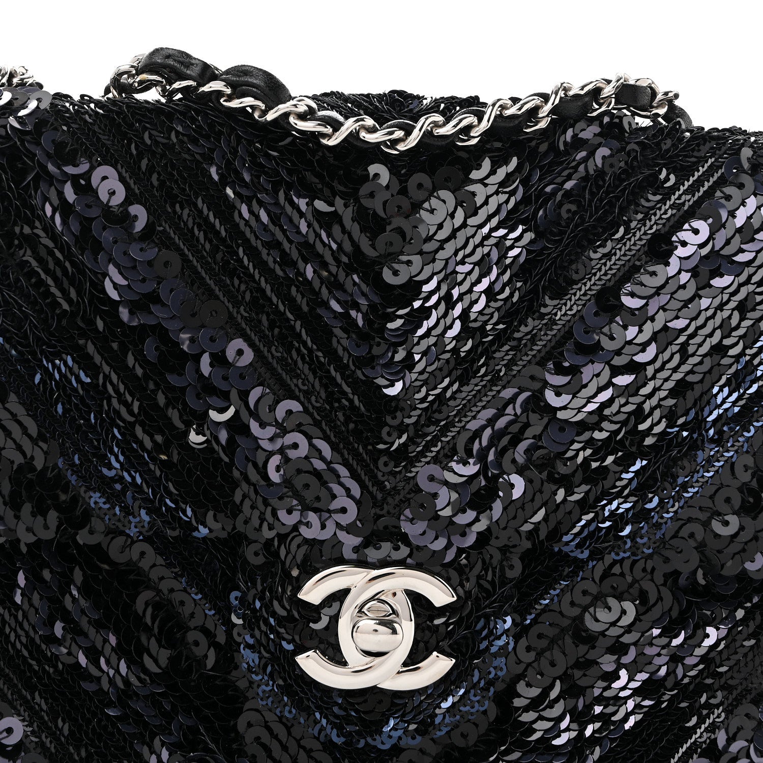 Sequins Chevron Mini Rectangular Flap Black Blue