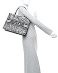 Canvas Embroidered Medium Plan De Paris Book Tote Grey Black