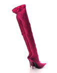 Lace Jersey Pantaleggings Pointed Toe Knife Thigh High Boots 39 Black Pink