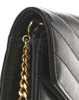 Grain De Poudre Matelasse Chevron Monogram Envelope Chain Wallet Black