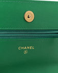 Lambskin Quilted CHNL 19 Wallet On Chain WOC Green