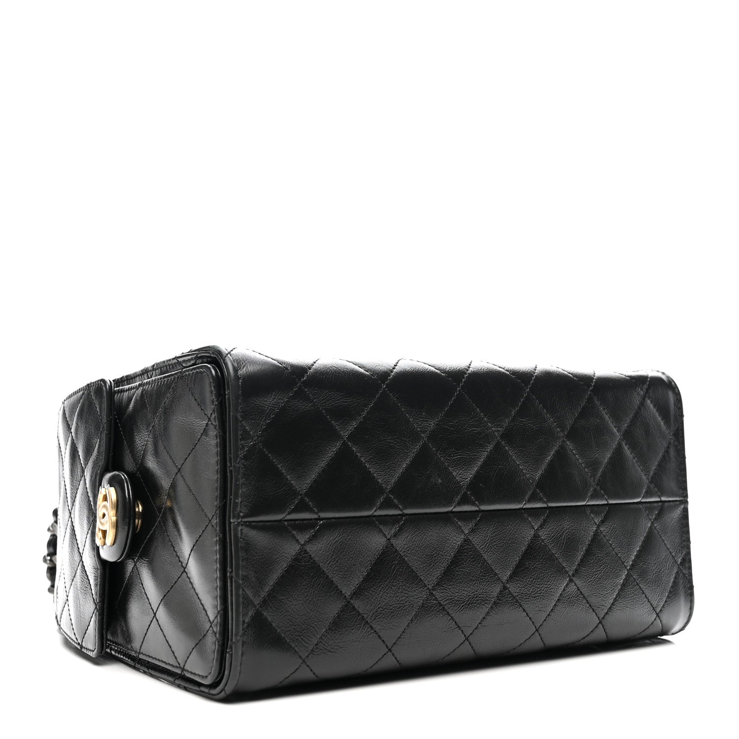 Shiny Crumpled Calfskin Quilted Small CHNL 25 Handbag Black