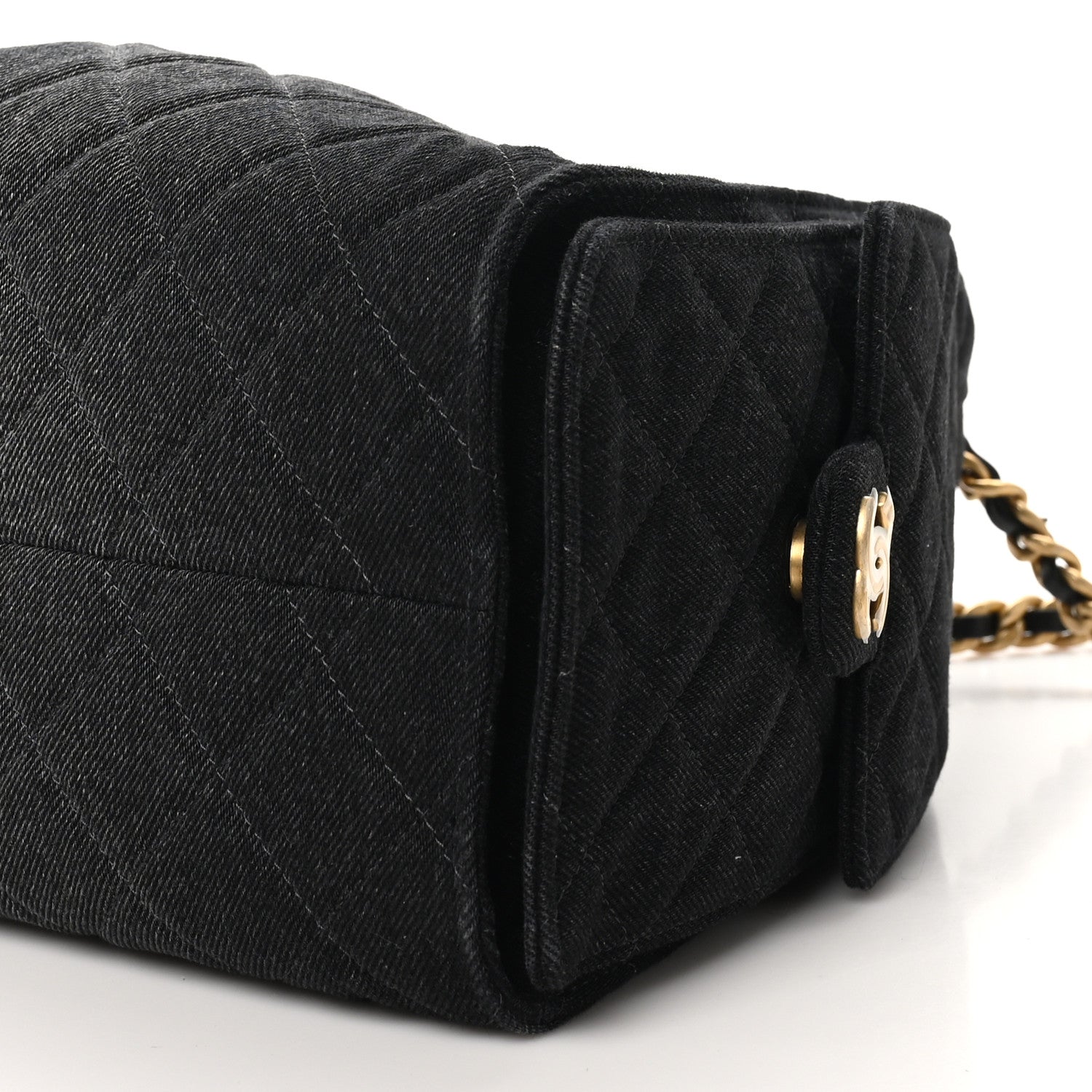 Washed Denim Quilted Small CHNL 25 Handbag Black