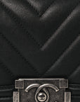 Lambskin Chevron Quilted Small Boy Flap Black