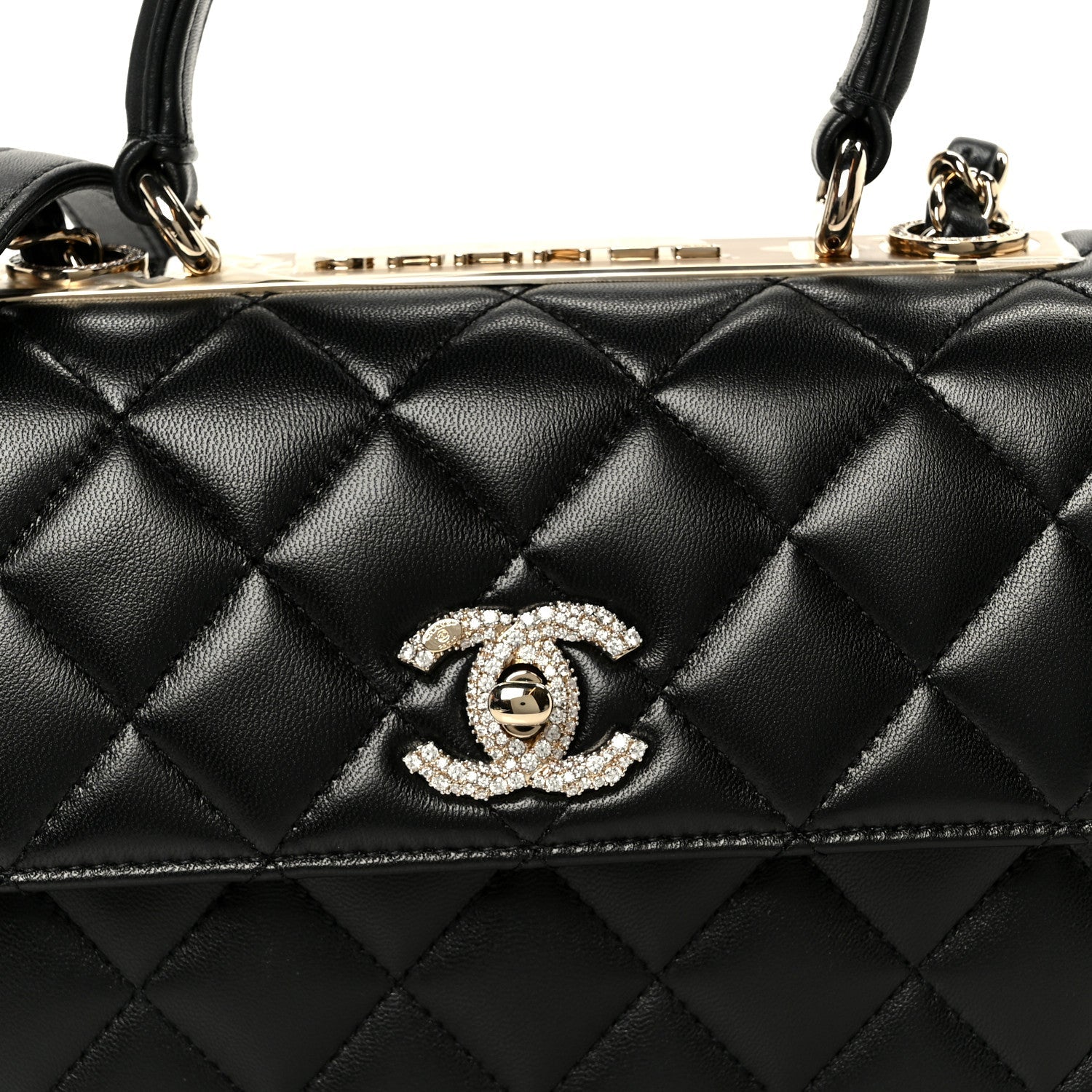 Lambskin Crystal Quilted Mini Trendy CC Dual Handle Flap Bag Black