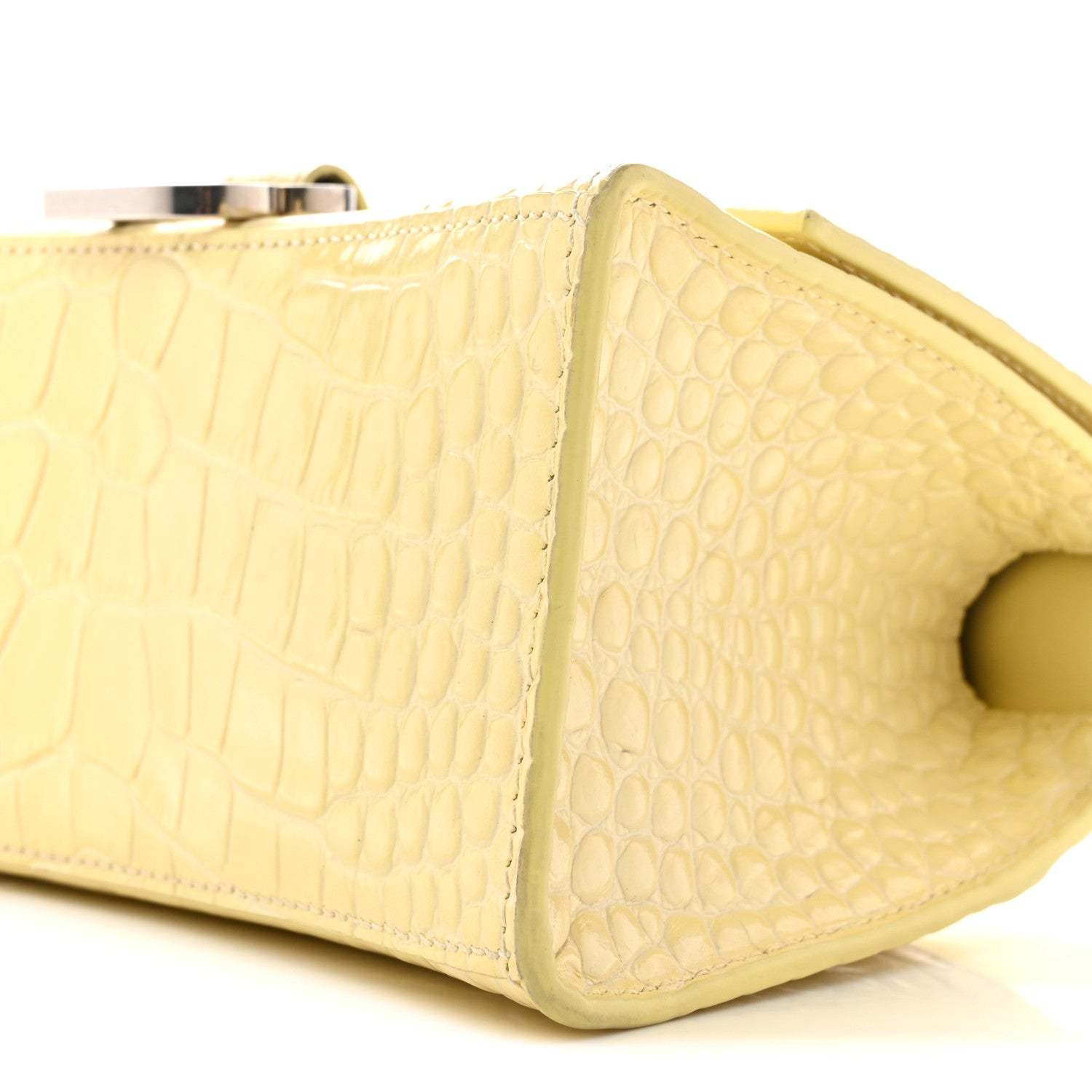 Calfskin Crocodile Embossed Small Hourglass Top Handle Bag Pale Yellow