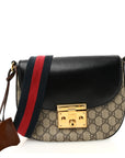 GG Supreme Monogram Web Medium Padlock Messenger Shoulder Bag Black