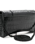 Shiny Calfskin Monochrome Crocodile Embossed Hourglass Chain Bag Black