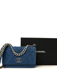 Denim Quilted CHNL 19 Wallet On Chain WOC Blue