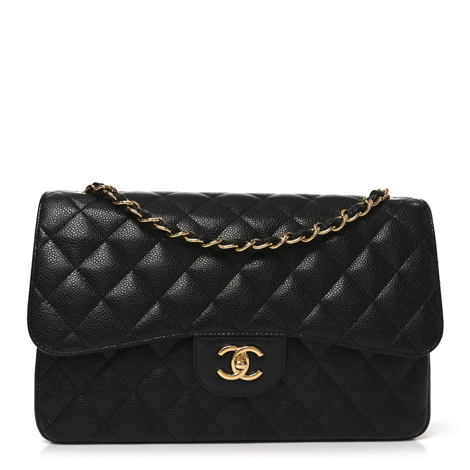 Caviar Quilted Jumbo Double Flap Black