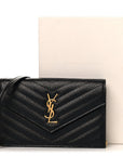 Grain De Poudre Matelasse Chevron Monogram Envelope Chain Wallet Black