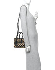 Jacquard Saffiano Triangolo Symbole Embroidered Mini Galleria Double Zip Tote Black Corda