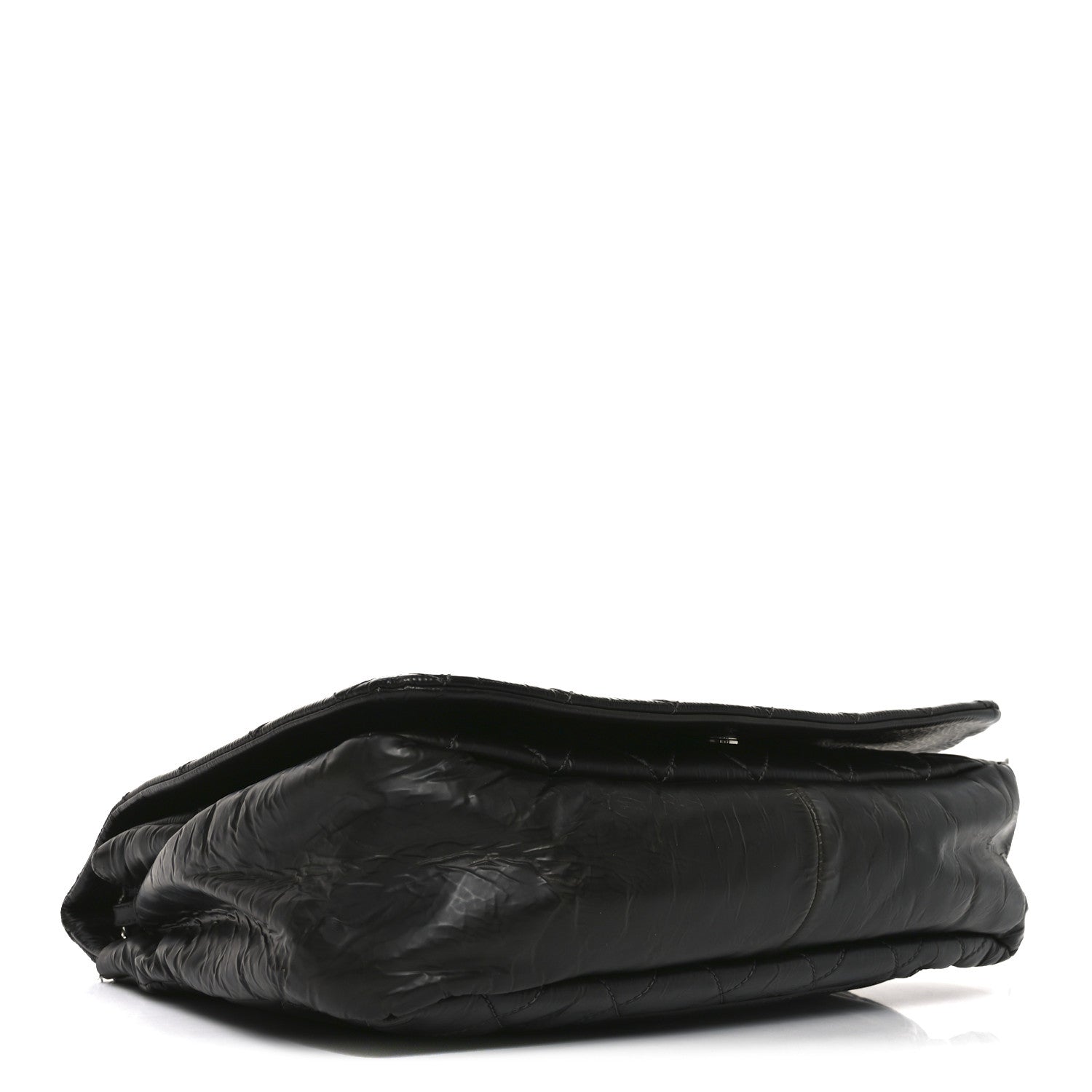 Glazed Calfskin Quilted CC XL Single Flap Black
