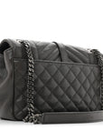 Sheepskin Tri-Quilt Monogram Medium College Bag Coal