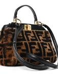 Shearling Nappa Macro FF 1974 Mini Peekaboo Iconic Satchel Tobacco Black
