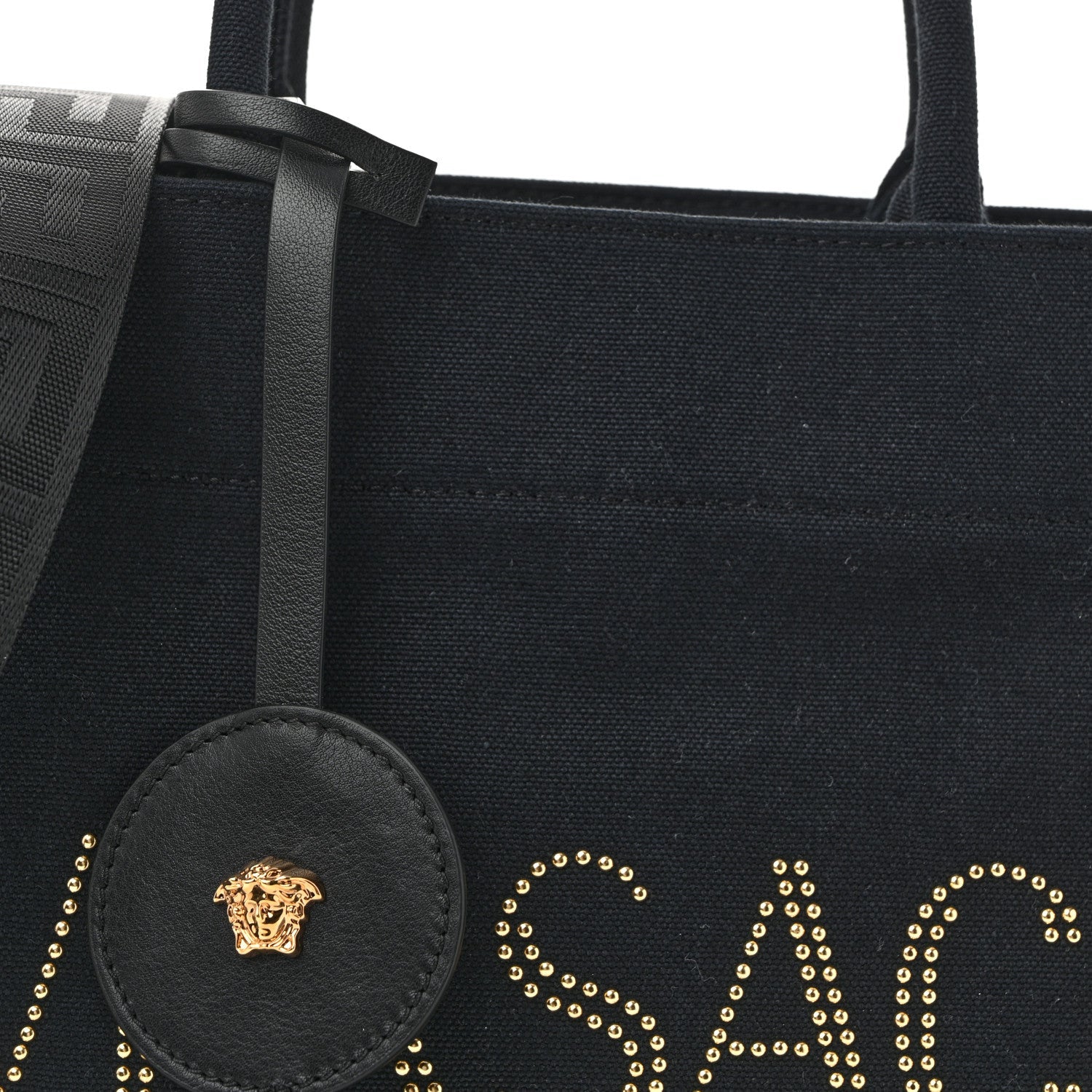 Canvas Studded Small Logo Tote Bag Black