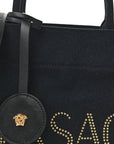 Canvas Studded Small Logo Tote Bag Black