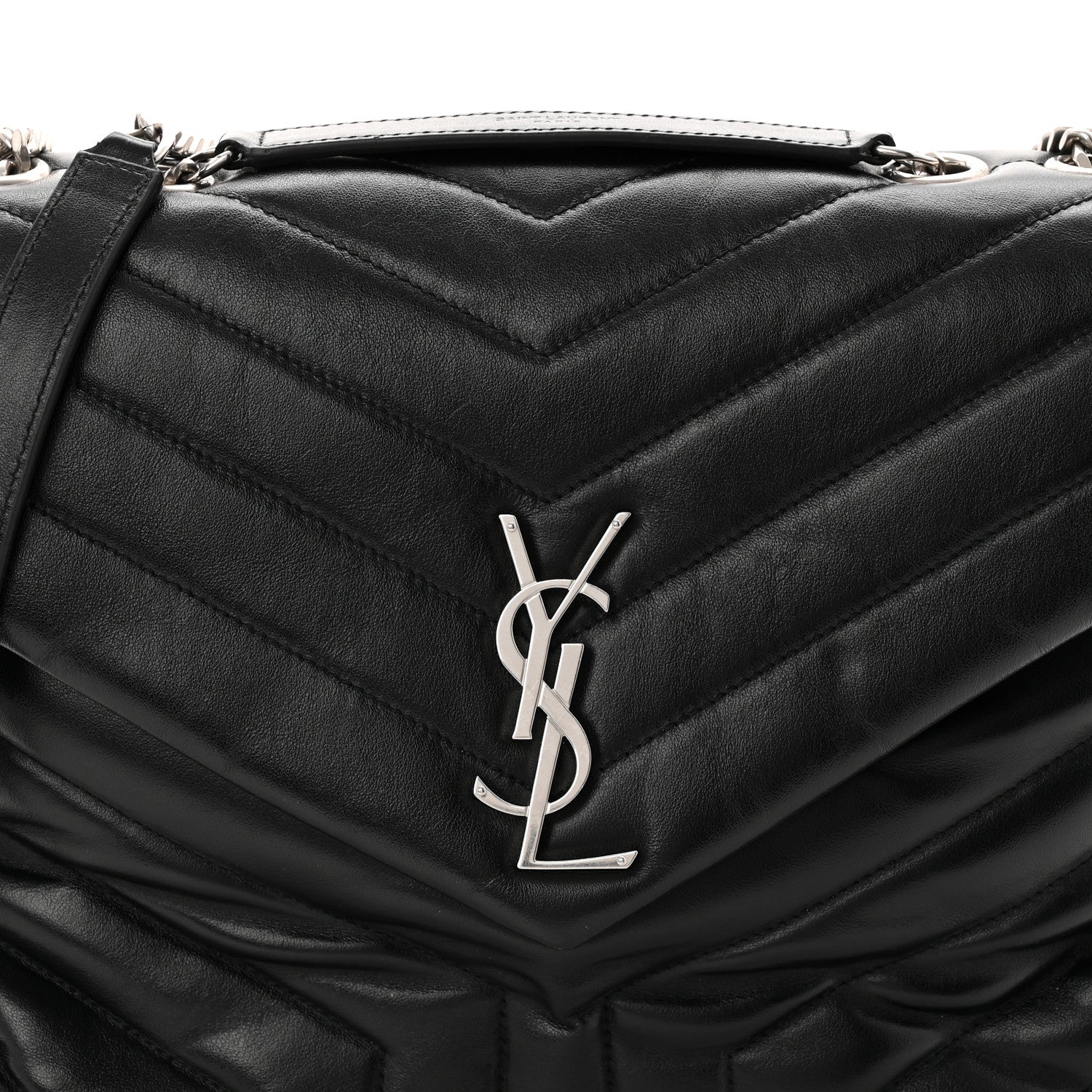 Calfskin Y Quilted Monogram Medium Loulou Chain Satchel Black