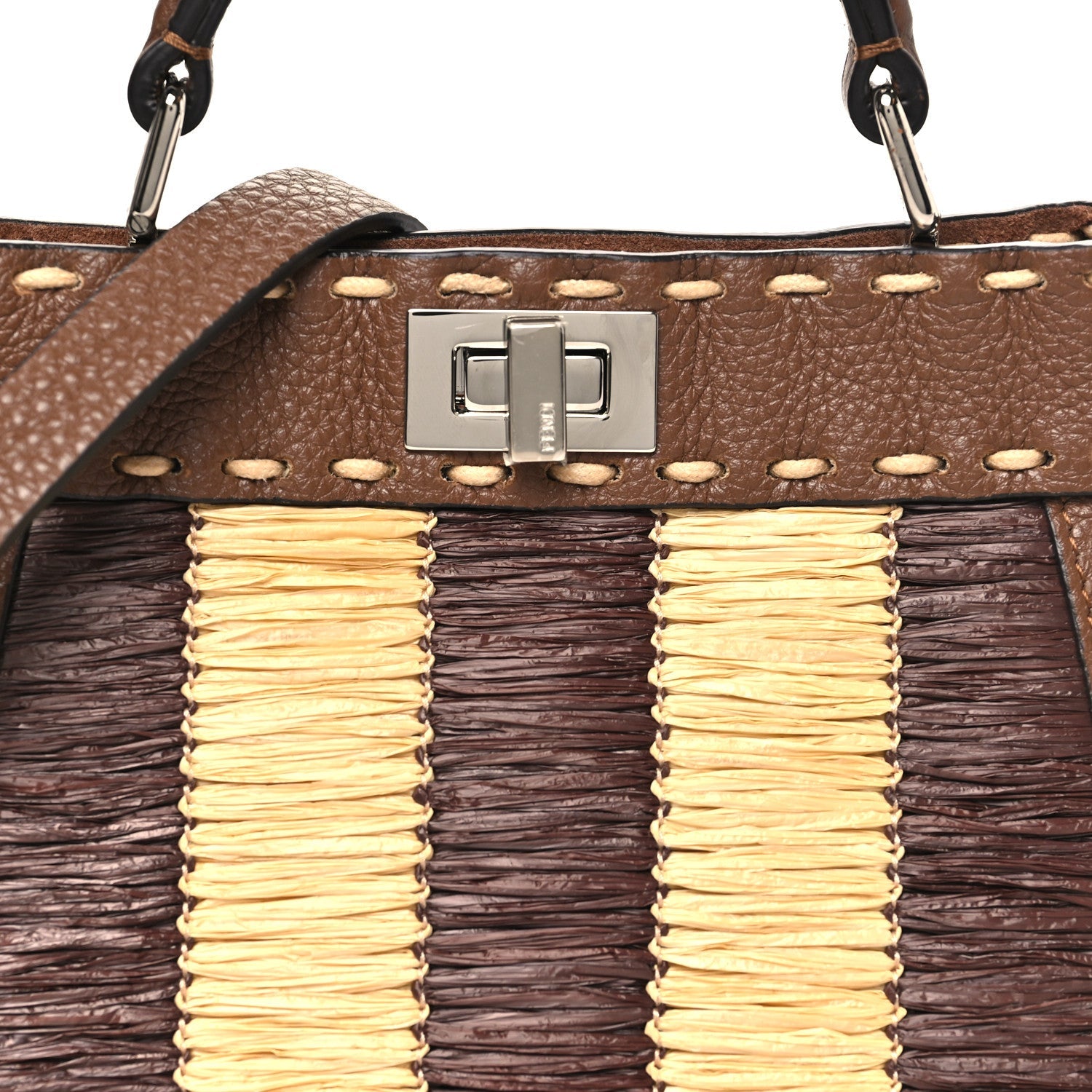 Cuoio Romano Raffia Woven Petite Peekaboo I SEE U Satchel Natural Gianduia
