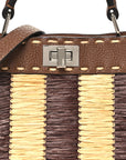 Cuoio Romano Raffia Woven Petite Peekaboo I SEE U Satchel Natural Gianduia