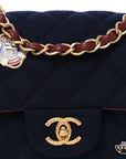 Felt Quilted Paris-Hamburg Charms Mini Rectangular Flap Black Dark Navy