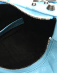 Extra Supple Calfskin Crocodile Embossed Le Cagole Shoulder Bag XS Sky Blue