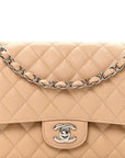 Caviar Quilted Medium Double Flap Beige