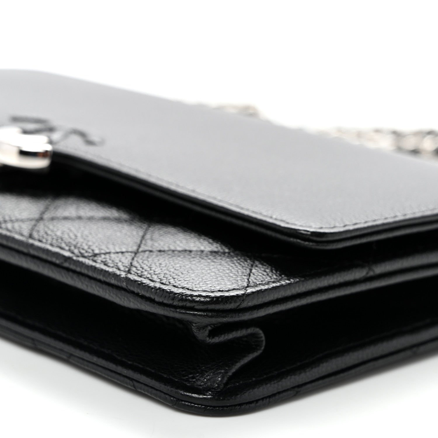 Grained Calfskin Quilted CC Box Wallet On Chain WOC Black