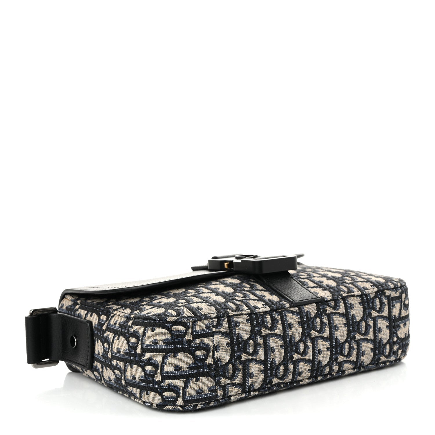Oblique Jacquard Grained Calfskin Small Saddle Messenger Bag Beige Black