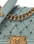 Lambskin Woven Mini Chateau Boy Flap Light Blue