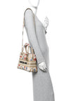 Canvas Embroidered Hibiscus Printed Medium Lady D-Lite Beige Multicolor