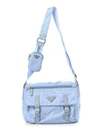 Re-Nylon Vela Saffiano Pocket Double Buckle Messenger Shoulder Bag Celeste