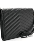 Grain De Poudre Matelasse Chevron Monogram Envelope Clutch Black
