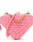 Raffia Calfskin Crochet Logo Embroidered Mini Triangle Pouch Petalo