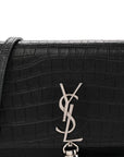 Calfskin Crocodile Embossed Kate Monogram Tassel Chain Wallet Black