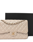 Iridescent Caviar Quilted Jumbo Double Flap Beige