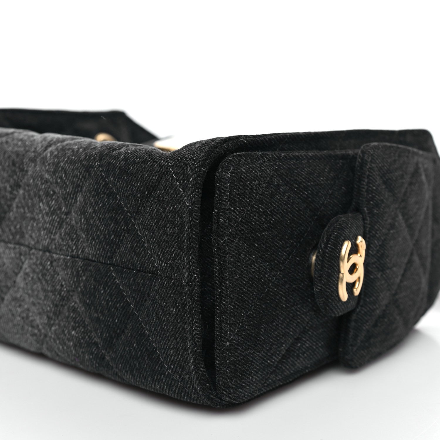 Washed Denim Quilted Mini CHNL 25 Handbag Black