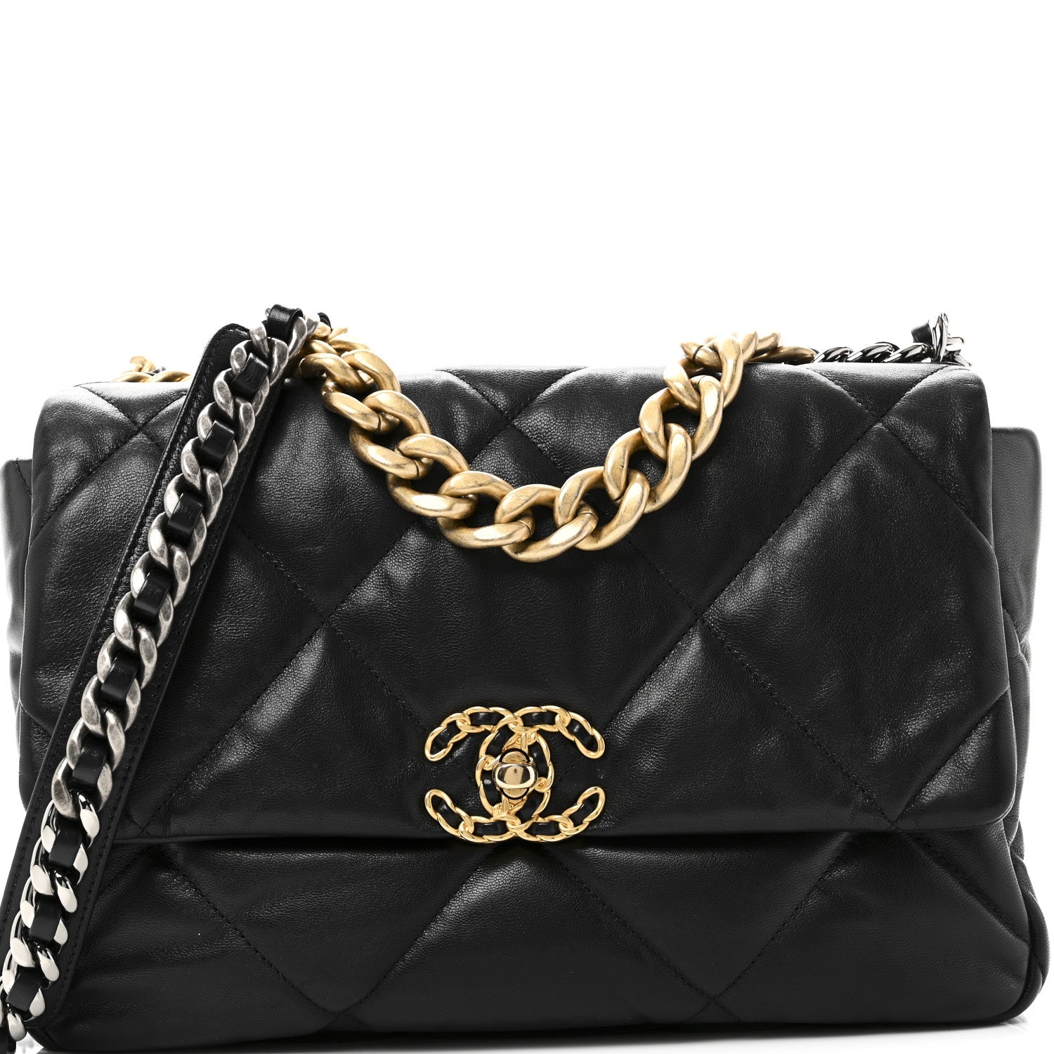 Goatskin Quilted Large CHNL 19 Flap Black